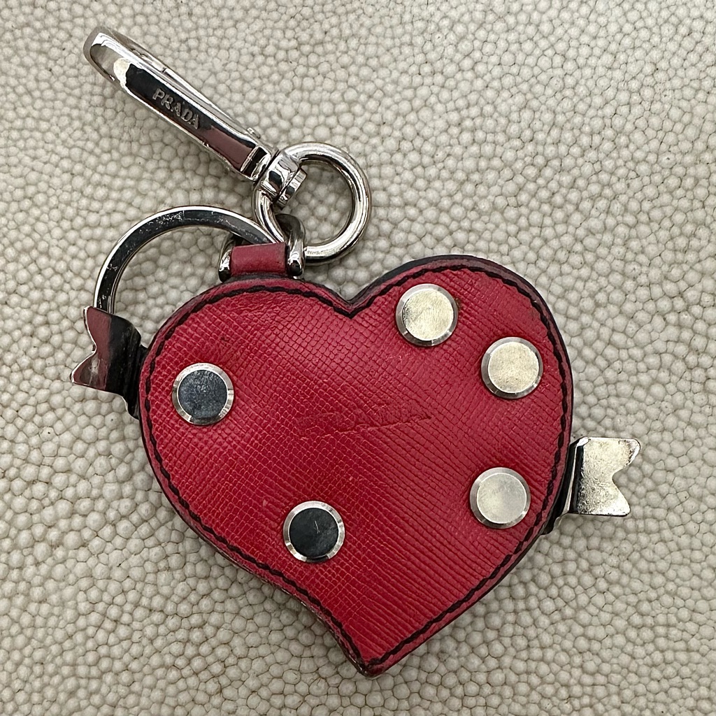 Prada Saffiano Leather Heart Keychain/Bag Charm